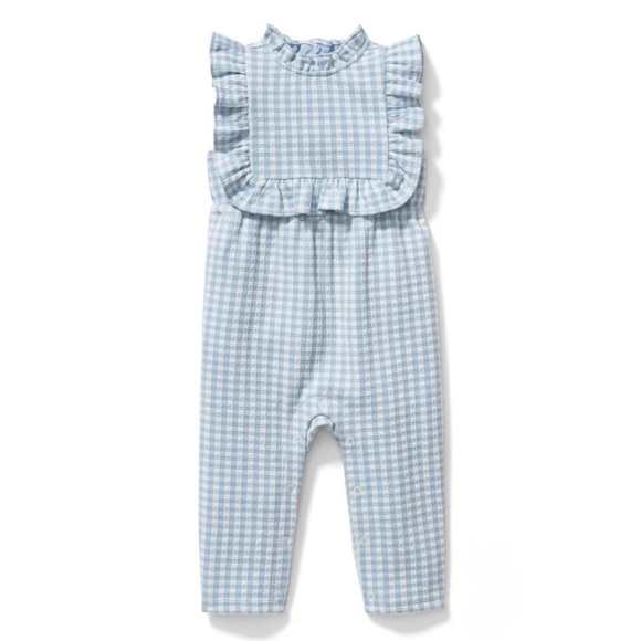 Janie and Jack Blue and white checkered romper - Picture 2 of 4